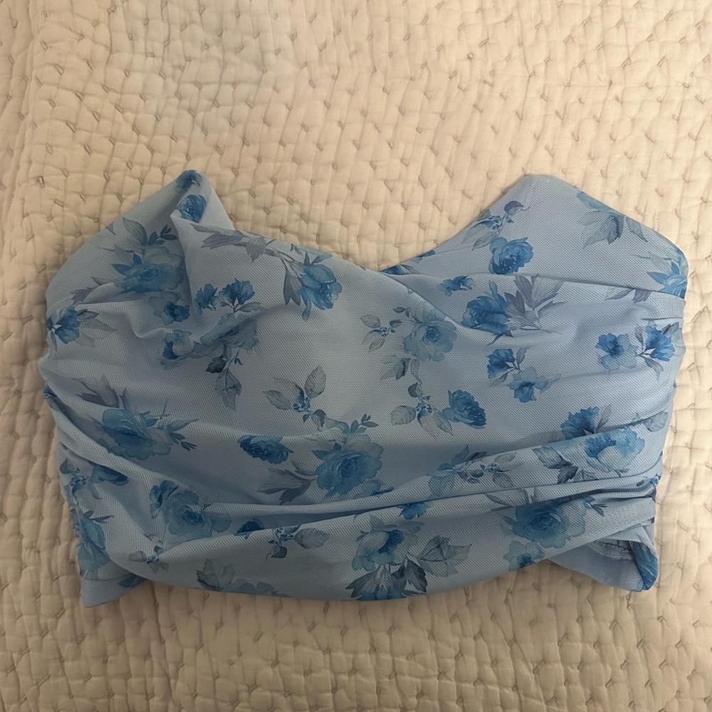 Garage Blue Asymmetrical Ruched Blouse